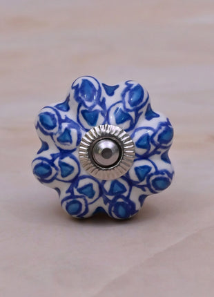 Turquoise Design on White Base Ceramic Door Knob