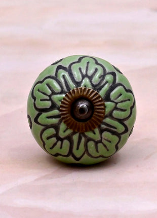 Black Design on Green Ceramic Door Knob