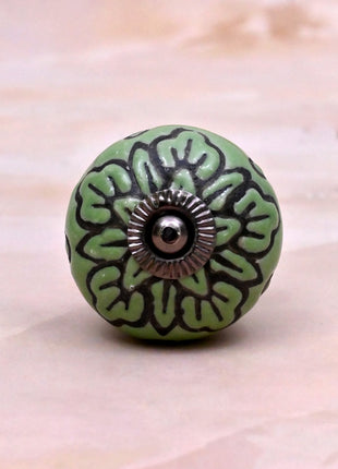 Black Design on Green Ceramic Door Knob