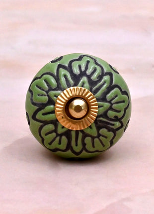 Black Design on Green Ceramic Door Knob
