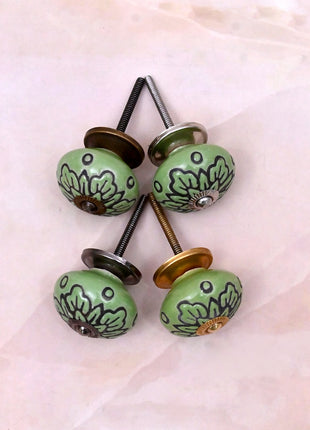 Black Design on Green Ceramic Door Knob