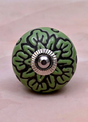 Black Design on Green Ceramic Door Knob