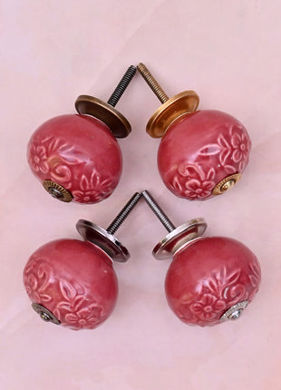 Red Flower Design Ceramic Door Knob