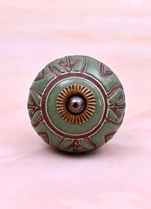 Dark Brown Design on Green Ceramic Door Knob
