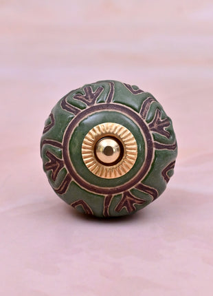Dark Brown Design on Green Ceramic Door Knob