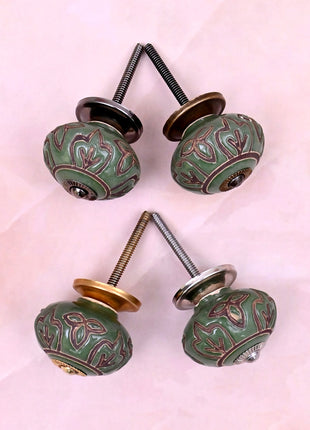 Dark Brown Design on Green Ceramic Door Knob