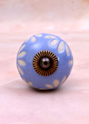 White Design on Soft Powder Blue Ceramic Door Knob