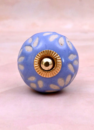 White Design on Soft Powder Blue Ceramic Door Knob