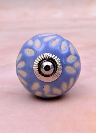 White Design on Soft Powder Blue Ceramic Door Knob