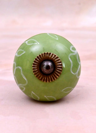 White Outline on Green Base Ceramic Door Knob