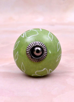 White Outline on Green Base Ceramic Door Knob