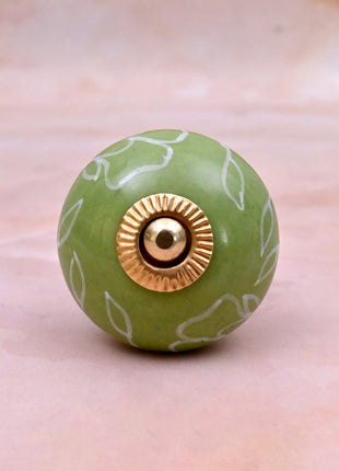 White Outline on Green Base Ceramic Door Knob