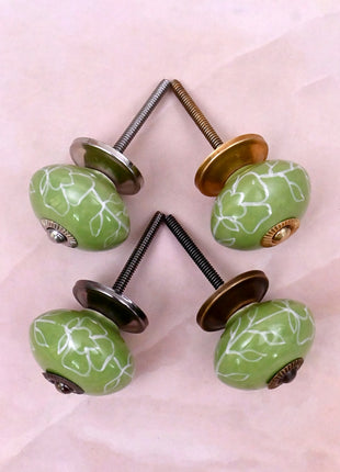 White Outline on Green Base Ceramic Door Knob
