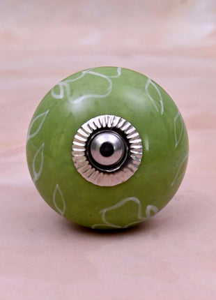 White Outline on Green Base Ceramic Door Knob
