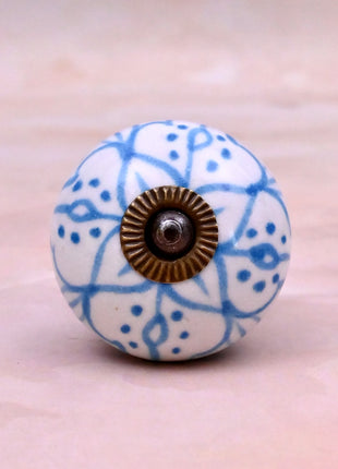 Blue Floral Pattern on White Ceramic Door Knob