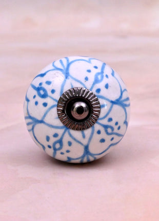 Blue Floral Pattern on White Ceramic Door Knob