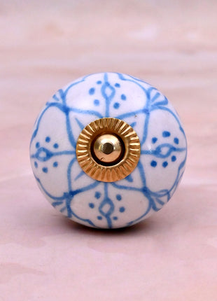 Blue Floral Pattern on White Ceramic Door Knob