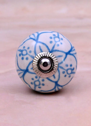 Blue Floral Pattern on White Ceramic Door Knob