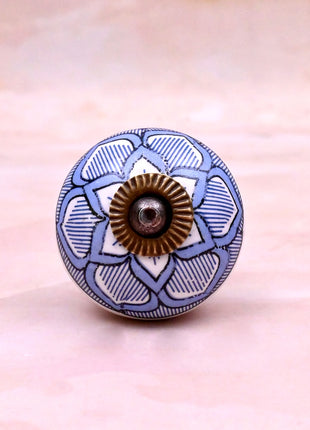Light Blue Design on White Ceramic Door Knob