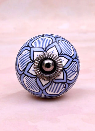 Light Blue Design on White Ceramic Door Knob