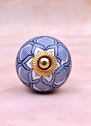 Light Blue Design on White Ceramic Door Knob