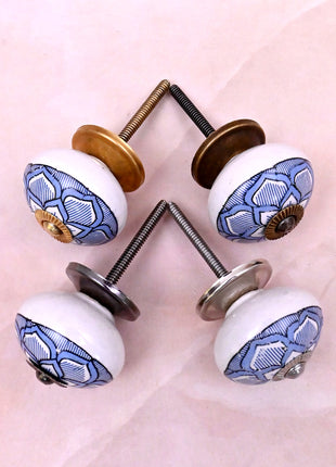 Light Blue Design on White Ceramic Door Knob