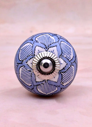 Light Blue Design on White Ceramic Door Knob