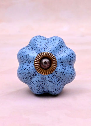 Handmade Light Blue Speckled Ceramic Flower Door Knob