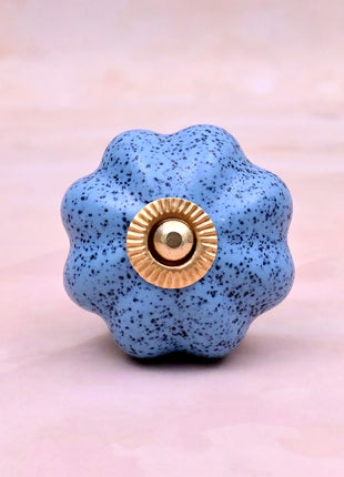 Handmade Light Blue Speckled Ceramic Flower Door Knob