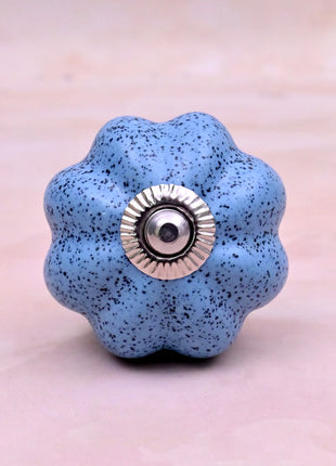 Handmade Light Blue Speckled Ceramic Flower Door Knob