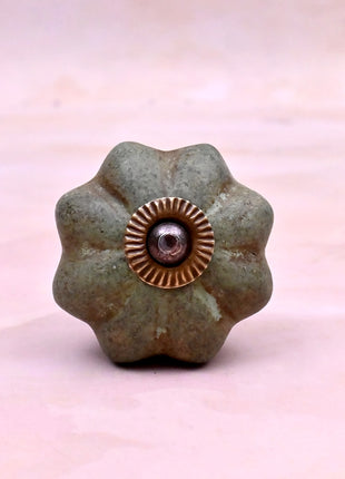 Handmade Olive Green Rustic Flower Ceramic Knob