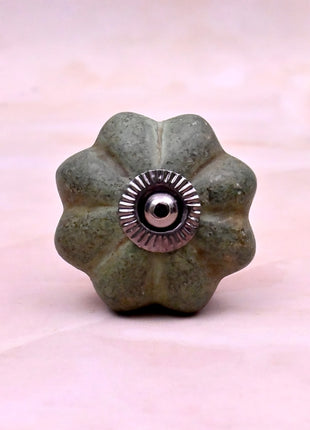 Handmade Olive Green Rustic Flower Ceramic Knob