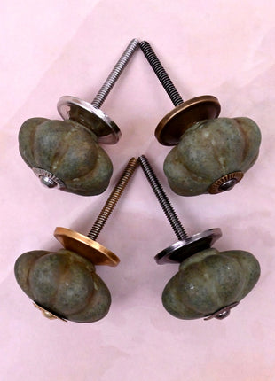 Handmade Olive Green Rustic Flower Ceramic Knob