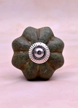 Handmade Olive Green Rustic Flower Ceramic Knob