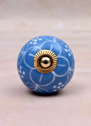 White Design on Turquoise Base Ceramic Door Knob
