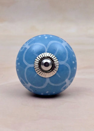 White Design on Turquoise Base Ceramic Door Knob