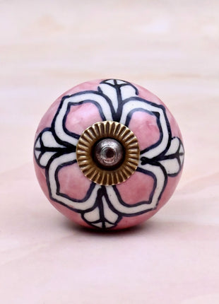White Design on Pink Ceramic Door Knob