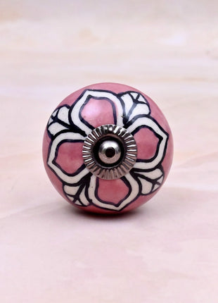 White Design on Pink Ceramic Door Knob