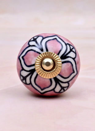 White Design on Pink Ceramic Door Knob
