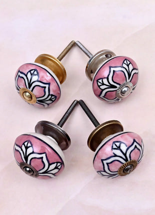 White Design on Pink Ceramic Door Knob