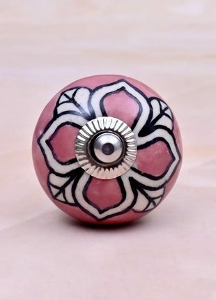 White Design on Pink Ceramic Door Knob