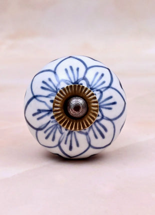 Light Blue Design on White Base Ceramic Door Knob