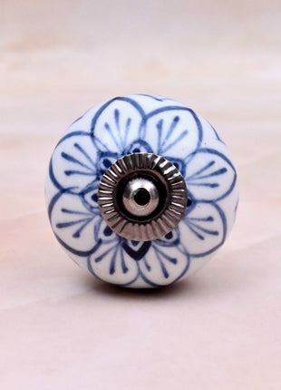 Light Blue Design on White Base Ceramic Door Knob