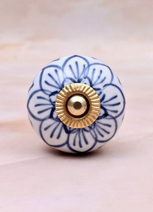 Light Blue Design on White Base Ceramic Door Knob