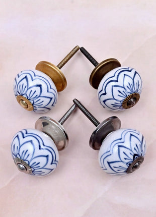 Light Blue Design on White Base Ceramic Door Knob
