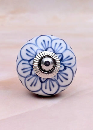 Light Blue Design on White Base Ceramic Door Knob