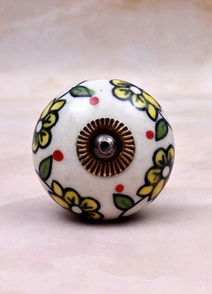 Yellow Flowers On Off White Base Ceramic Door Knob