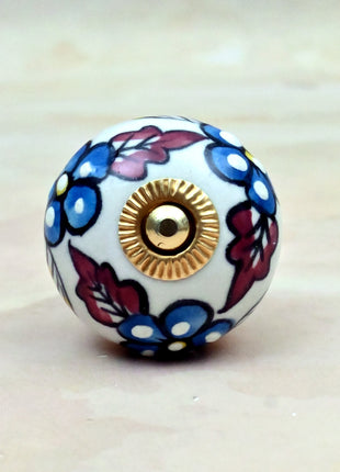 Turquoise Flowers on White Base Ceramic Door Knob