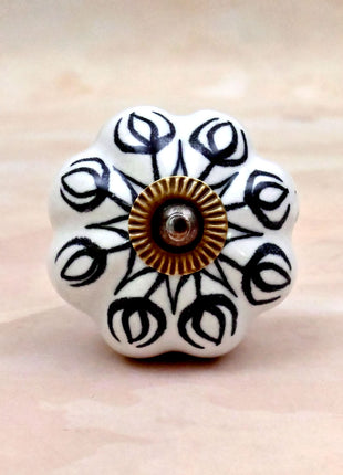 Black Design on White Ceramic Door Knob