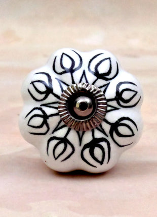 Black Design on White Ceramic Door Knob